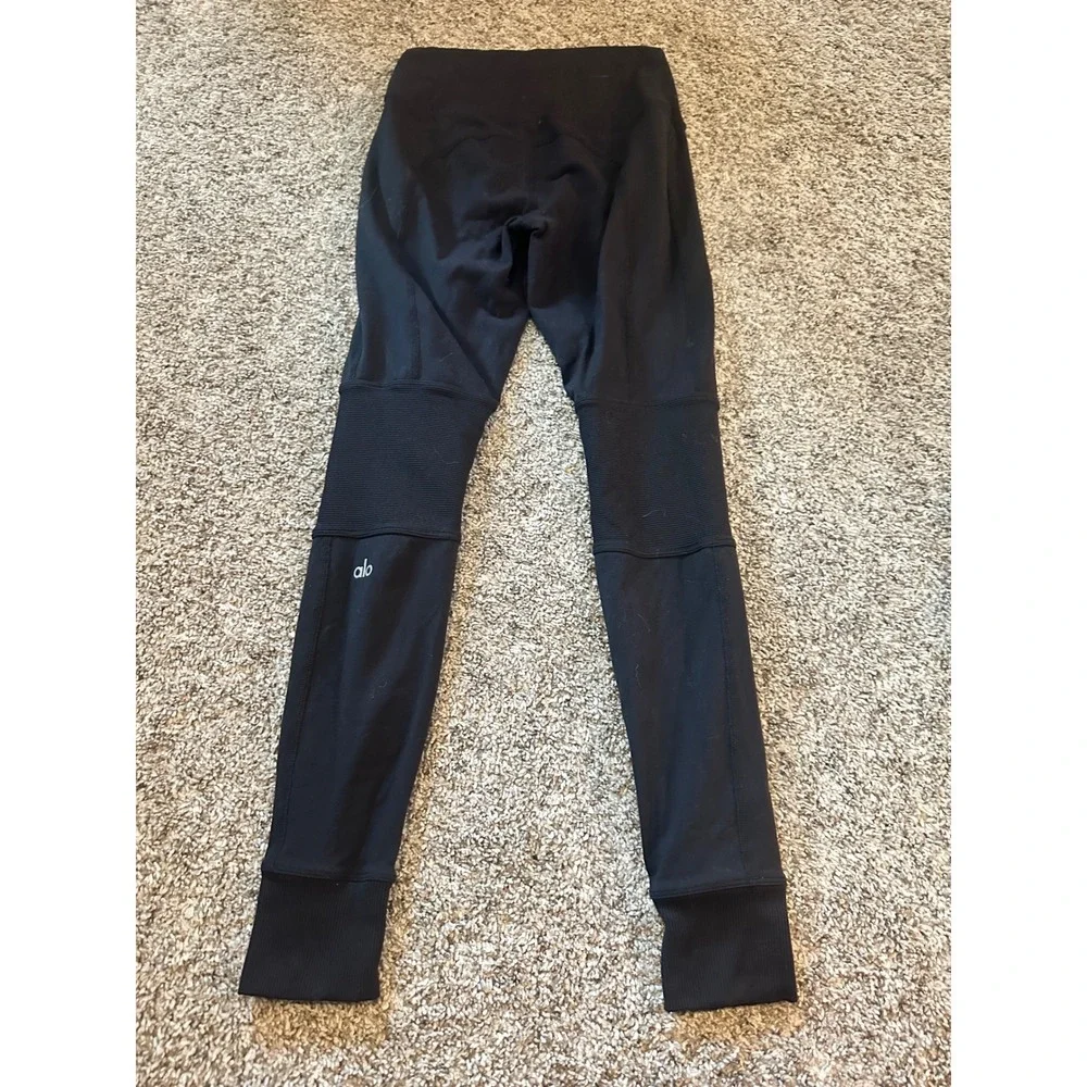 Alo Yoga Avenue High Waist Moto Ribbed Leggings Black Small W5541R
